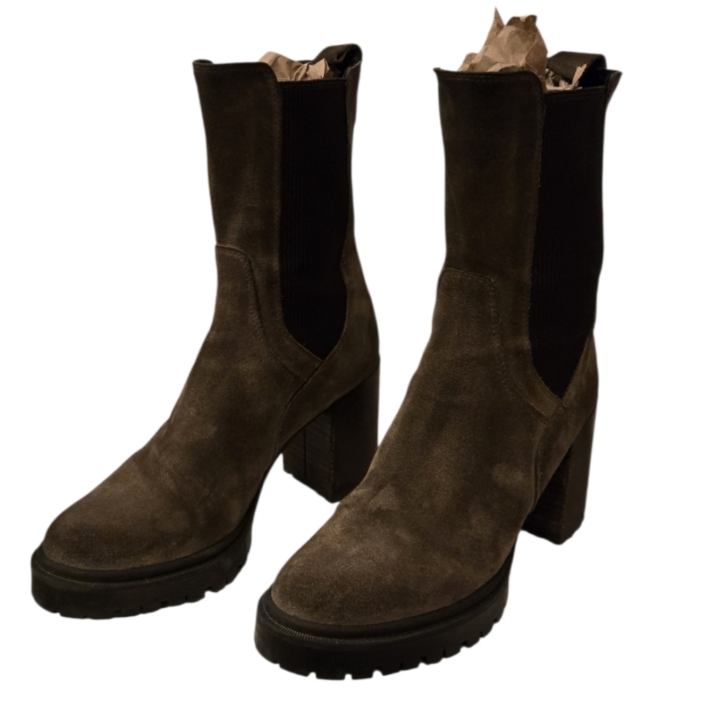 Emanuele Crasto Suede Brown High Shaft Chelsea Boots Made in Italy Sz 39 or 8.5